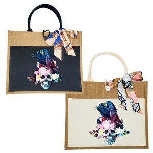 Custom Canvas Tote Bag, Large Size - Skulls Option #3 - Black or Cream Tote
